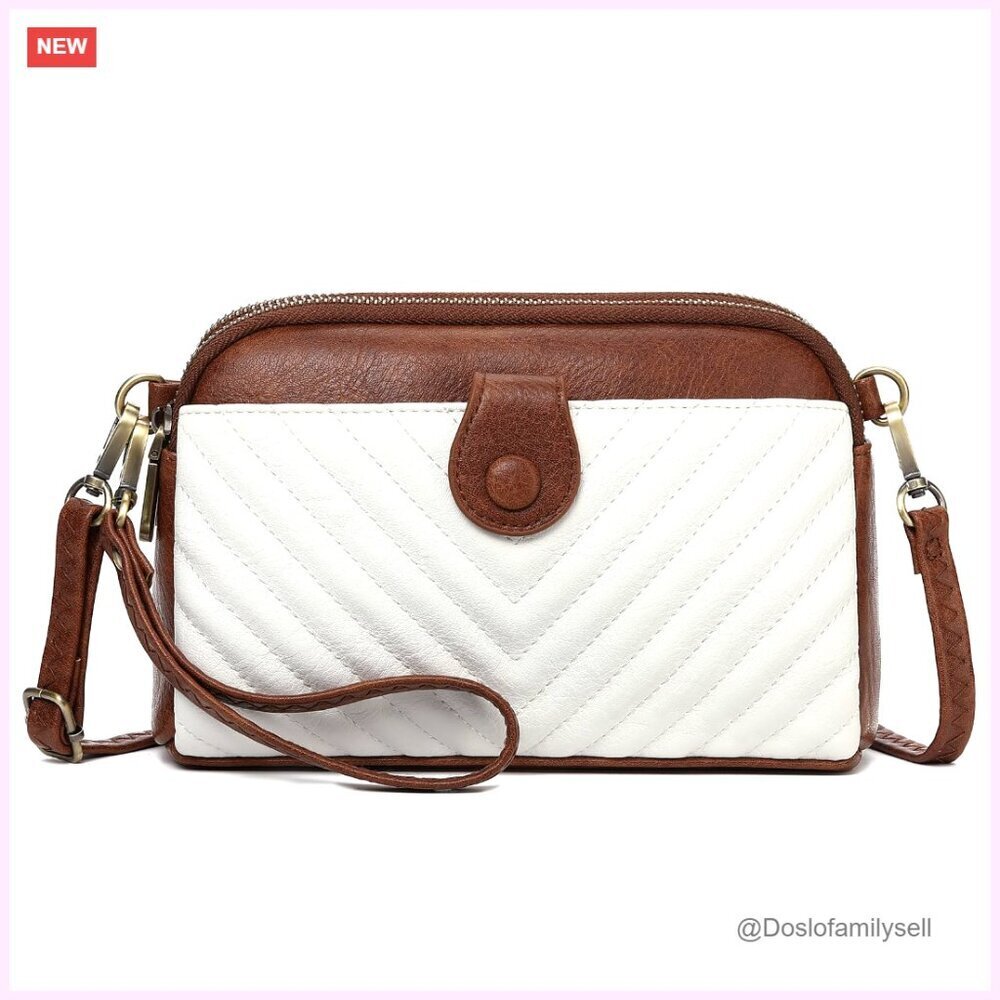 Small Genuine Leather Crossbody Bag with Wristlet, Adjustable Strap, Multiple
